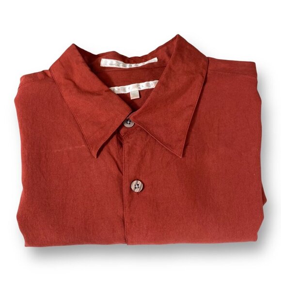 Perry Ellis 100% Silk Dress Shirt Mens L Orange Short Sleeve Button-Up Pocket - Picture 2 of 10